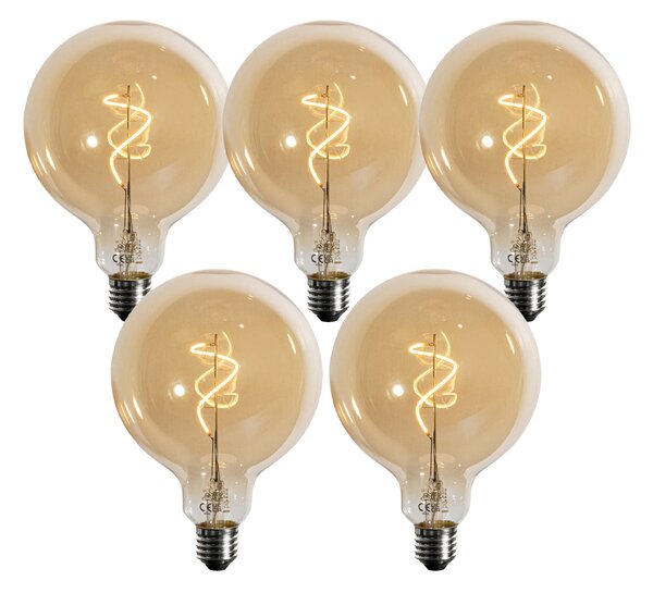 Sada 5 stmievateľných LED žiaroviek E27 so špirálovým vláknom zlatá G125 4W 270 lm 2700K