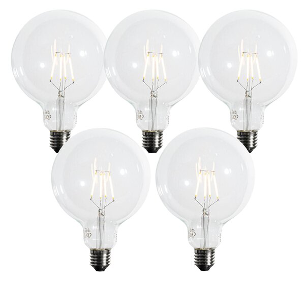 Sada 5 E27 3-stupňových stmievateľných LED žiaroviek so špirálovým vláknom G125 4W 450 lm 2700K