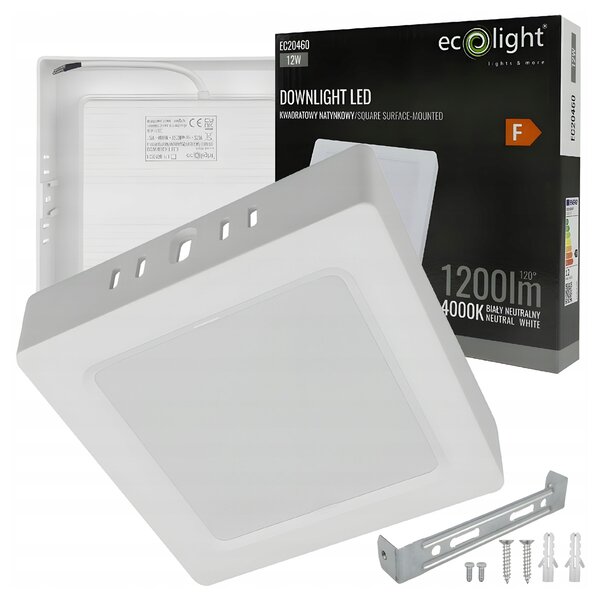 LED stropné svietidlo 12W 1200lm prisadené štvorcové svietidlo 4000K