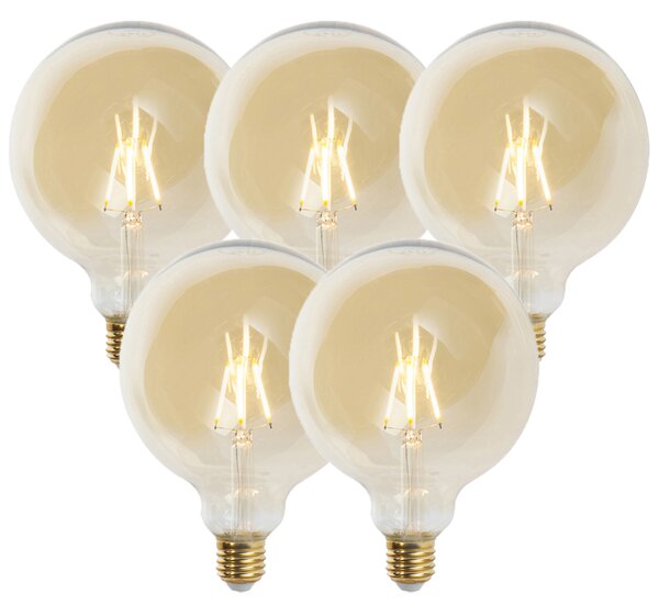 Sada 5 stmievateľných LED žiaroviek E27 G125 zlatá 5W 450lm 2200K
