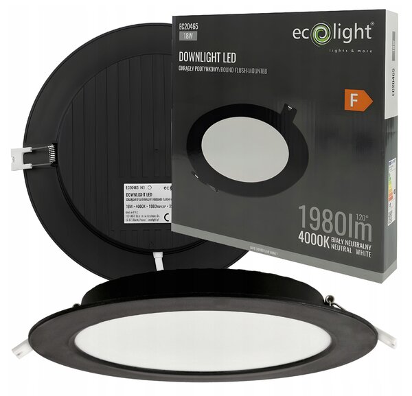 LED zapustené stropné svietidlo 18W 1980lm 4000K čierne
