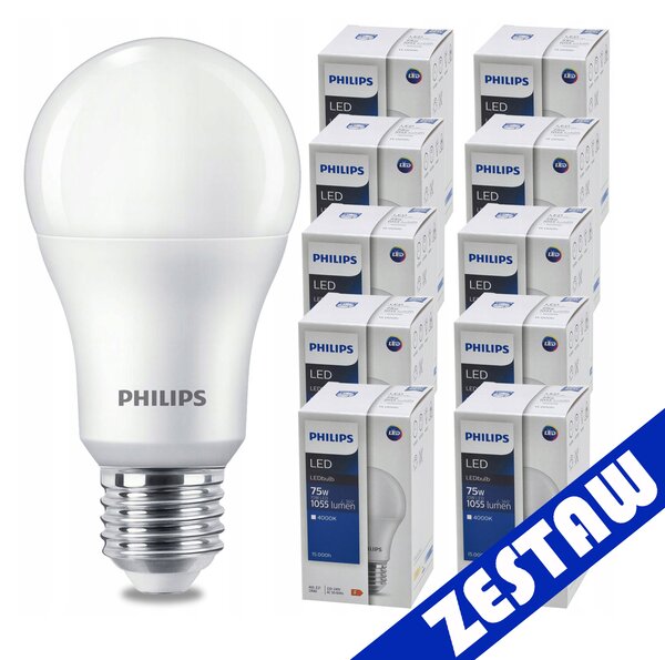 SADA 10 KS ŽIAROVIEK PHILIPS LED E27 10W = 75W 1055lm Neutrálna LED žiarovka 4000K