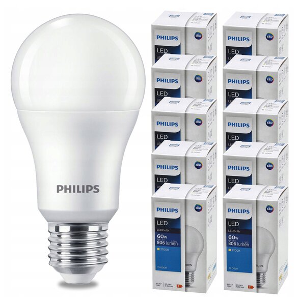 SADA 10 LED žiaroviek E27 8W 806lm PHILIPS tepla biela 2700K A60