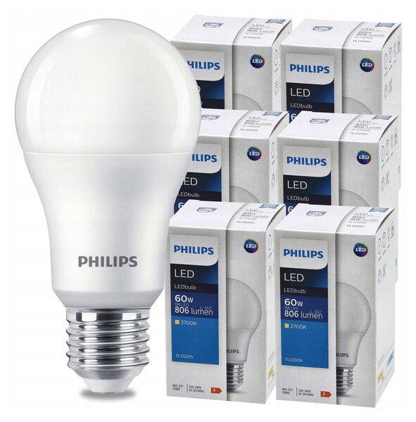 SADA 6 LED žiaroviek E27 8W 806lm PHILIPS Teplá biela 2700K A60