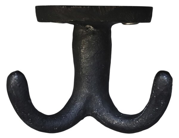 Čierny antik kovový stropný 2-háčik Hoog - 7*3,5*5,5 cm