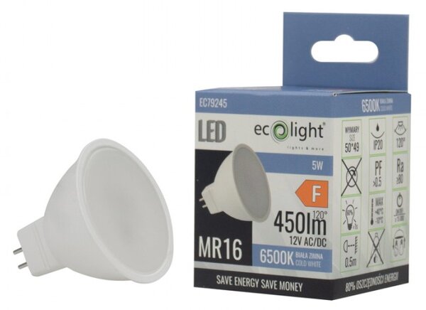 LED žiarovka 12V MR16 5W - studena bielá