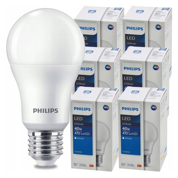 SADA 6 KS LED žiaroviek PHILIPS E27 4,9W 470 lm Neutrálna farba 4000K