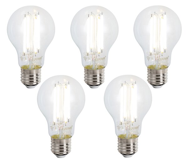 Sada 5 inteligentných stmievateľných LED žiaroviek E27 A60 číra 7W 806 lm 2700-6500K