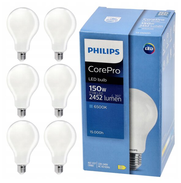 6x LED žiarovka E27 PHILIPS 17,5W 2452lm studená farba 6500k prémiová