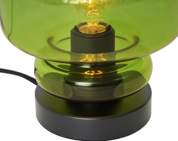 Retro stolná lampa čierna so zeleným sklom - Denise