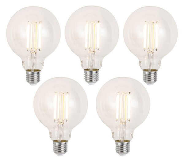 Sada 5 ks Inteligentné stmievateľné LED žiarovky E27 G95 číre 7W 806lm 2700-6500K