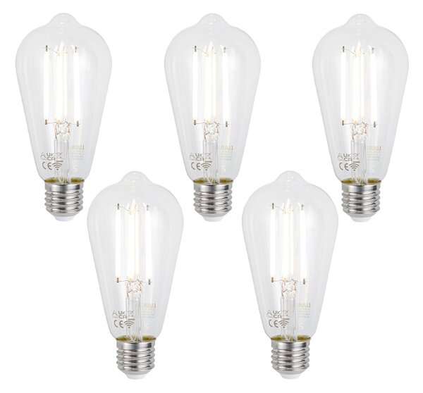 Sada 5 ks Inteligentné stmievateľné LED žiarovky E27 ST64 číre 7W 806lm 2700-6500K