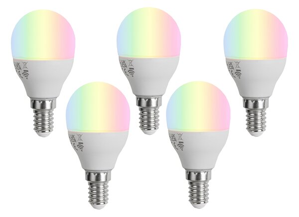 Sada 5 Smart E14 LED žiaroviek G45 Opál RGBW 4.9W 470 lm 2700-6500K