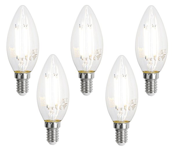 Sada 5 inteligentných LED žiaroviek E14 C35 číra 4,2 W 470 lm 2700 – 6500 K