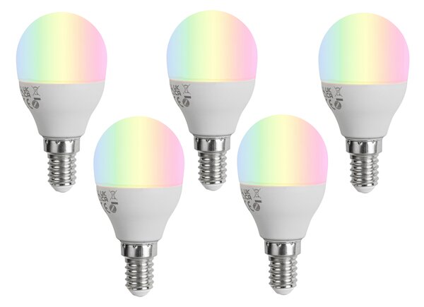 Sada 5 inteligentných stmievateľných LED žiaroviek E14 G45 Opál 4,9 W 470 lm 2700-6500 K