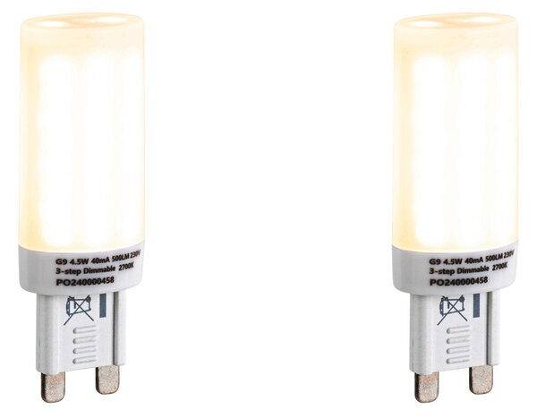 Sada 2ks stmievateľných LED žiaroviek G9 s 3-stupňovým stmievaním, opál, 4,5W, 500lm, 2700K