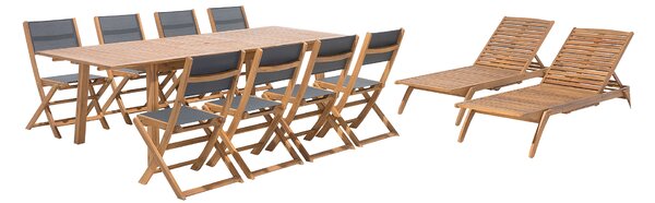 Záhradná jedálenská sada Obdĺžnikový stôl z akáciového dreva z ľahkého dreva 8 miest na sedenie 2 ležadlá 11 kusov