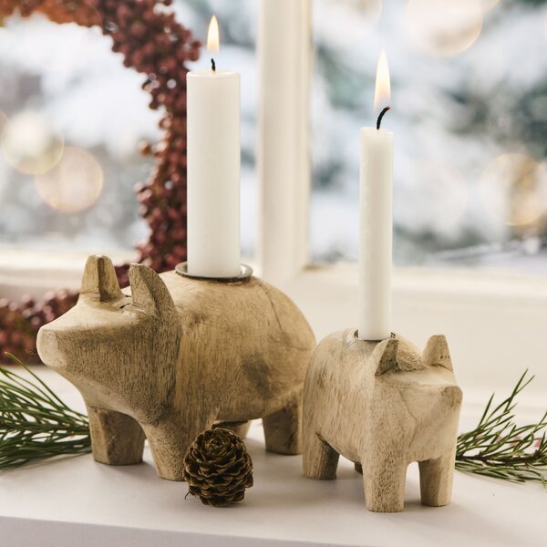 Drevený svietnik Nature Pig – menší