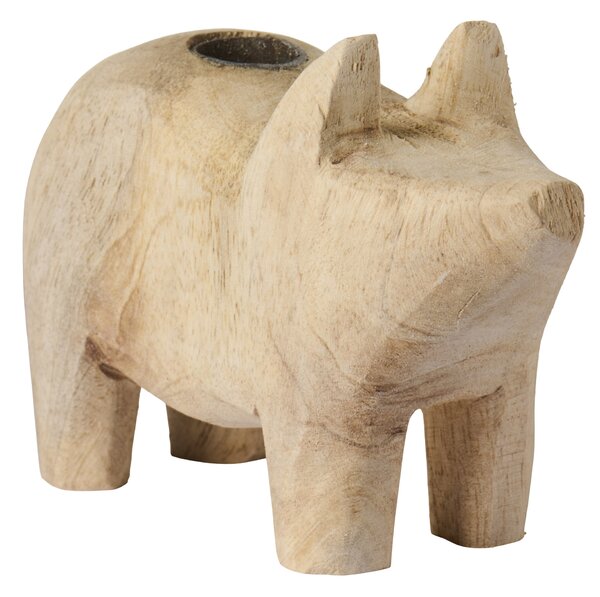 Drevený svietnik Nature Pig – menší
