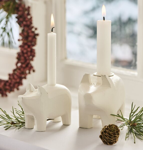Drevený svietnik White Pig – väčší