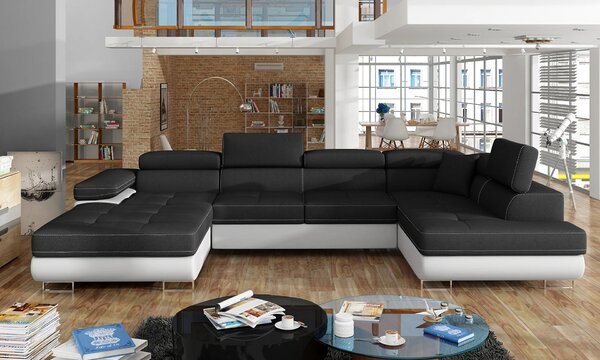 Veľká sedačka do U do obývačky ISABEAU - čierna / biela, pravý roh