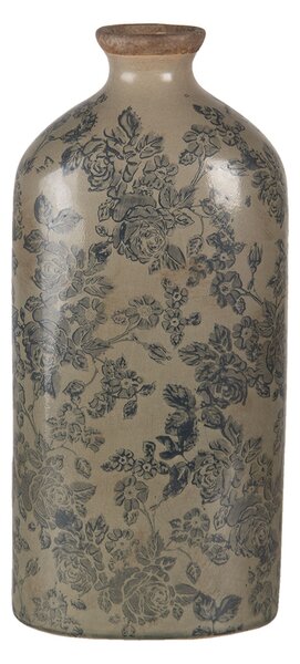 Hnedá keramická váza s modrou potlačou a popraskaním L - 16 * 9 * 36 cm