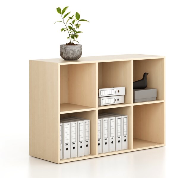 Regál FRAME, nízky, 3 stĺpce, 881 x 1299 x 450 mm, breza