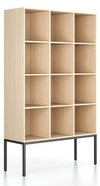 Regál FRAME, s čiernou podnožou, 1299 x 450 x 2185 mm, breza