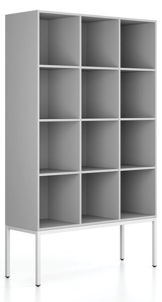 Regál FRAME, s bielou podnožou, 1299 x 450 x 2185 mm, sivá