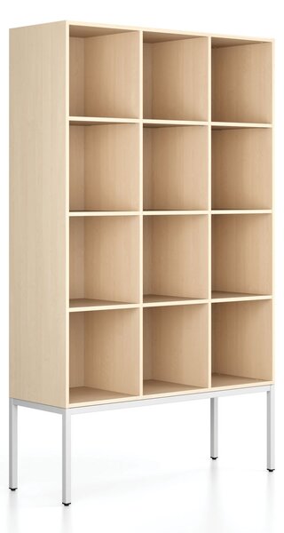 Regál FRAME, s bielou podnožou, 1299 x 450 x 2185 mm, breza