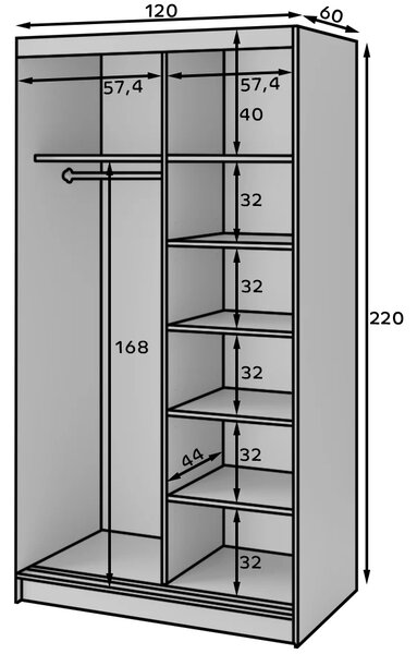 Šatníková skriňa s posuvnými dverami 120 cm SELIORA - biela
