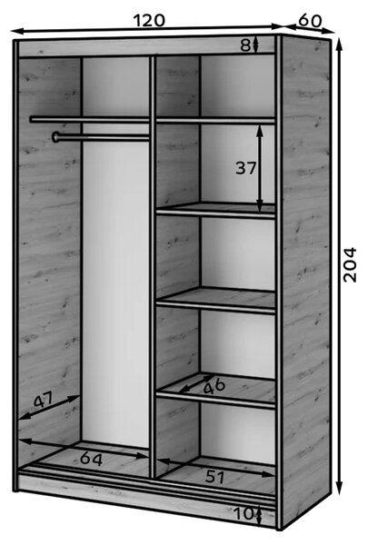 Šatníková skriňa s posuvnými dverami 120 cm ZORIANA - dub artisan