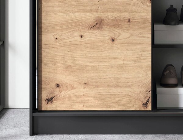 Šatníková skriňa s posuvnými dverami a zrkadlom 120 cm OLIVIERA - čierna / dub artisan