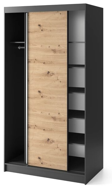 Šatníková skriňa s posuvnými dverami a zrkadlom 120 cm OLIVIERA - čierna / dub artisan