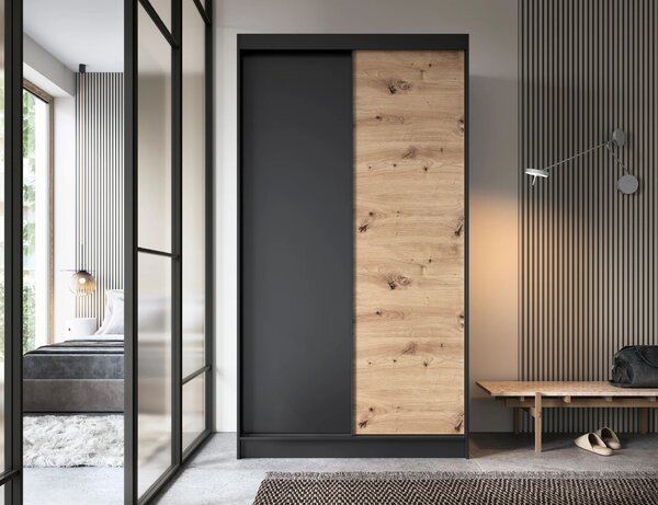 Šatníková skriňa s posuvnými dverami 120 cm OLIVIERA - čierna / dub artisan