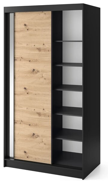 Šatníková skriňa s posuvnými dverami a zrkadlom 120 cm OLIVIERA - čierna / dub artisan