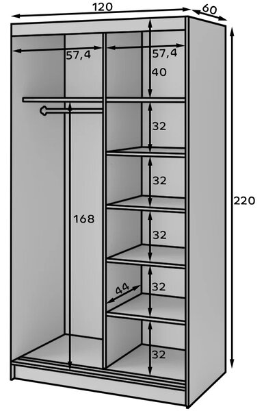 Šatníková skriňa s posuvnými dverami a zrkadlom 120 cm OLIVIERA - čierna / dub artisan