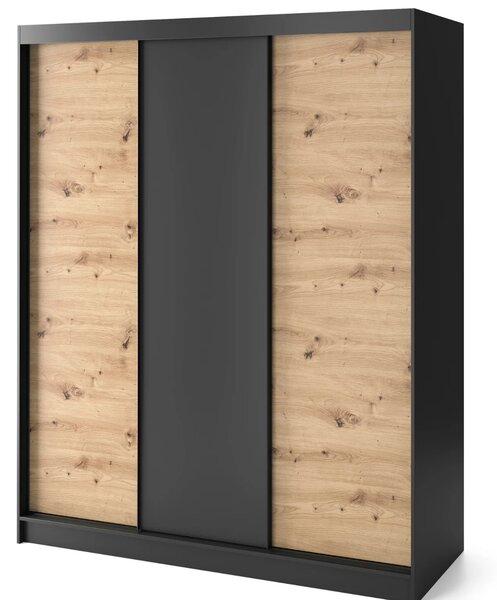 Šatníková skriňa s posuvnými dverami 180 cm OLIVIERA - čierna / dub artisan