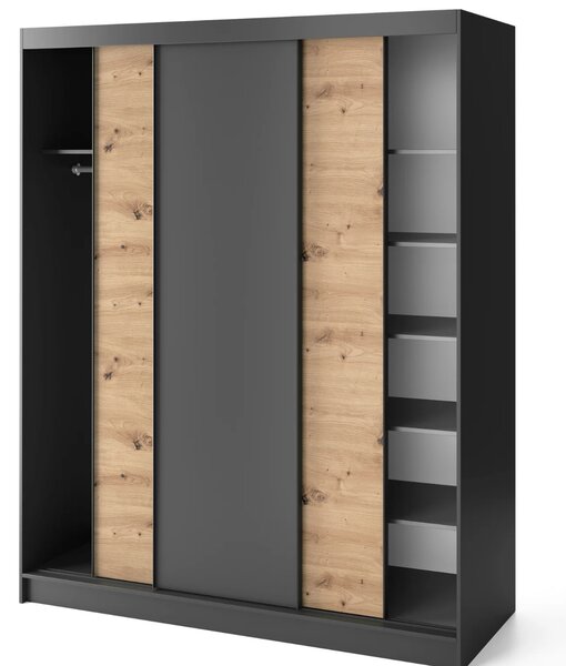 Šatníková skriňa s posuvnými dverami 180 cm OLIVIERA - čierna / dub artisan