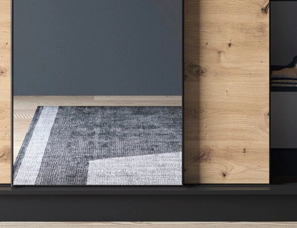 Šatníková skriňa s posuvnými dverami a zrkadlom 180 cm OLIVIERA - čierna / dub artisan