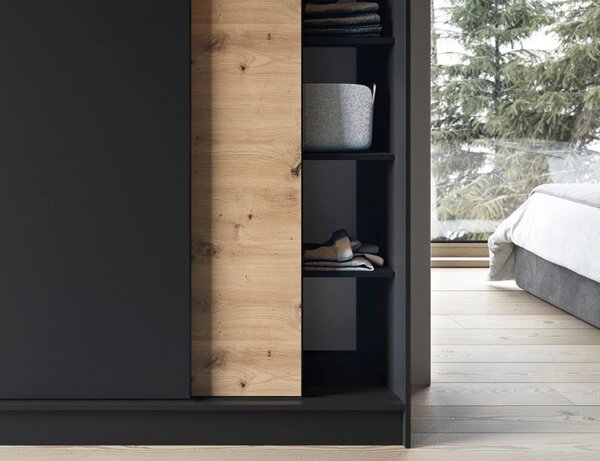 Šatníková skriňa s posuvnými dverami 180 cm OLIVIERA - čierna / dub artisan