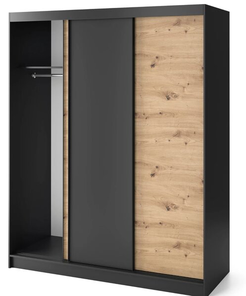 Šatníková skriňa s posuvnými dverami 180 cm OLIVIERA - čierna / dub artisan