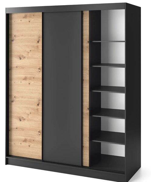 Šatníková skriňa s posuvnými dverami 180 cm OLIVIERA - čierna / dub artisan