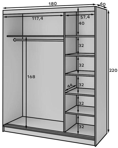 Šatníková skriňa s posuvnými dverami 180 cm OLIVIERA - čierna / dub artisan