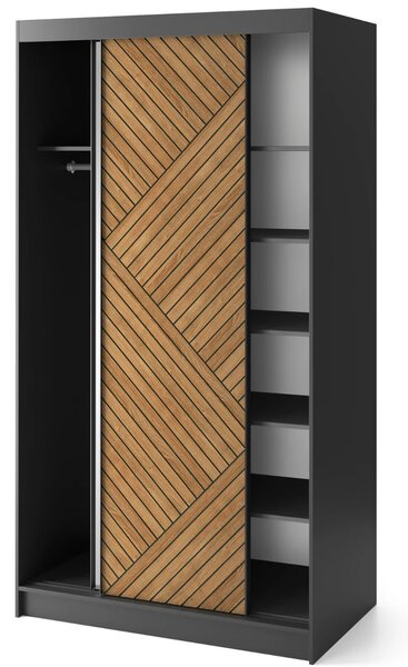 Šatníková skriňa so zrkadlom a posuvnými dverami 120 cm VALORA - čierna / dub karamel