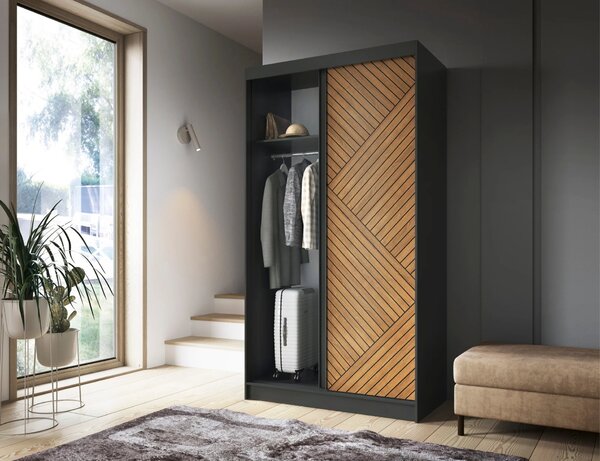 Šatníková skriňa s posuvnými dverami 120 cm VALORA - čierna / dub karamel