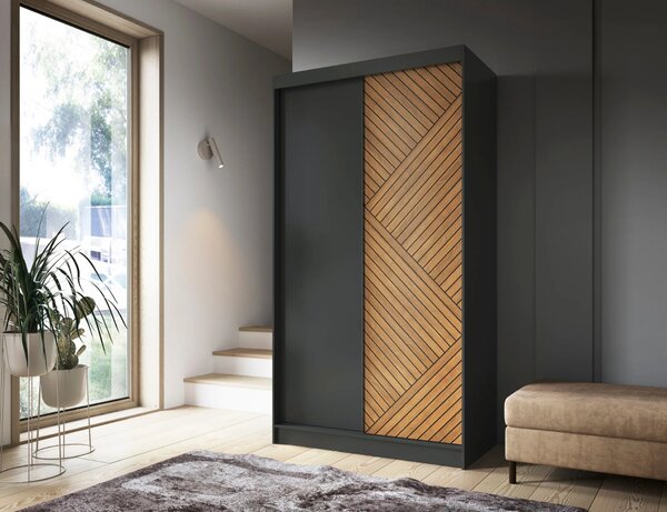 Šatníková skriňa s posuvnými dverami 120 cm VALORA - čierna / dub karamel