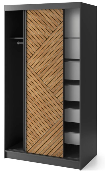 Šatníková skriňa s posuvnými dverami 120 cm VALORA - čierna / dub karamel
