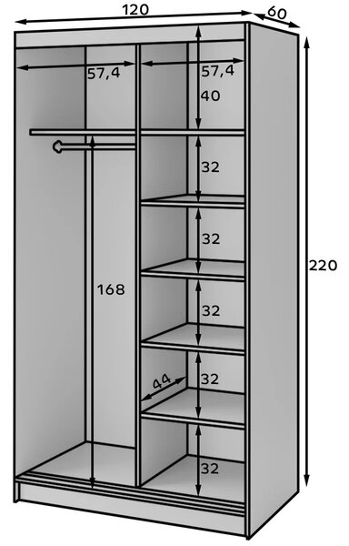 Šatníková skriňa s posuvnými dverami 120 cm VALORA - čierna / dub karamel