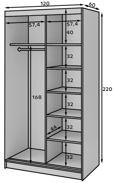 Šatníková skriňa s posuvnými dverami 120 cm CALYPTRA - čierna